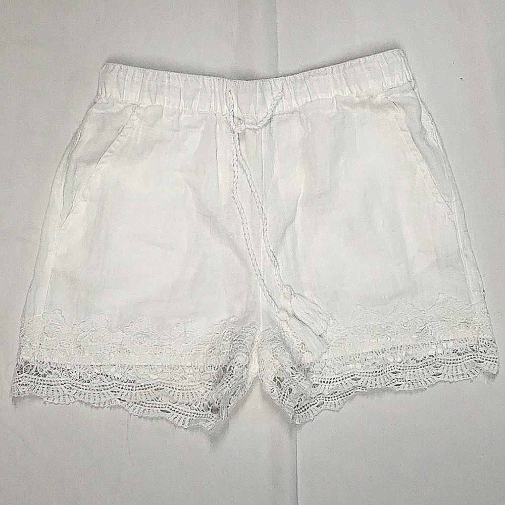 CYNTHIA ROWLEY Shorts Women’s Small Pockets 100% Linen Lace Edge Size Sm NWOT